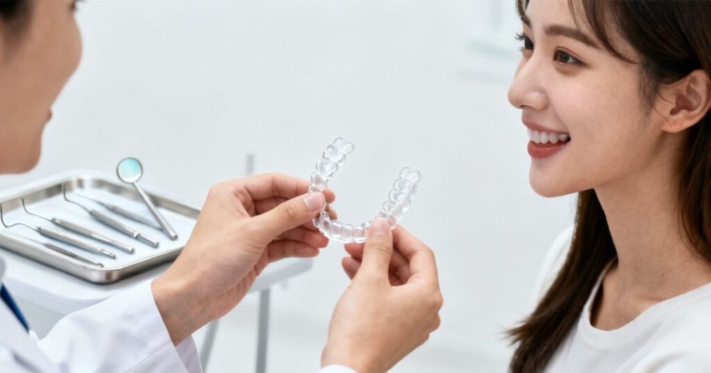 a woman getting clear aligners after understanding how long does Invisalign take